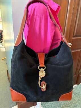 Dooney & Bourke Suede Hobo Bag shoulder bag  black/cinnamon color Leather Trim
